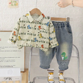 Dinosaur Print Shirt & Denim Pants Set