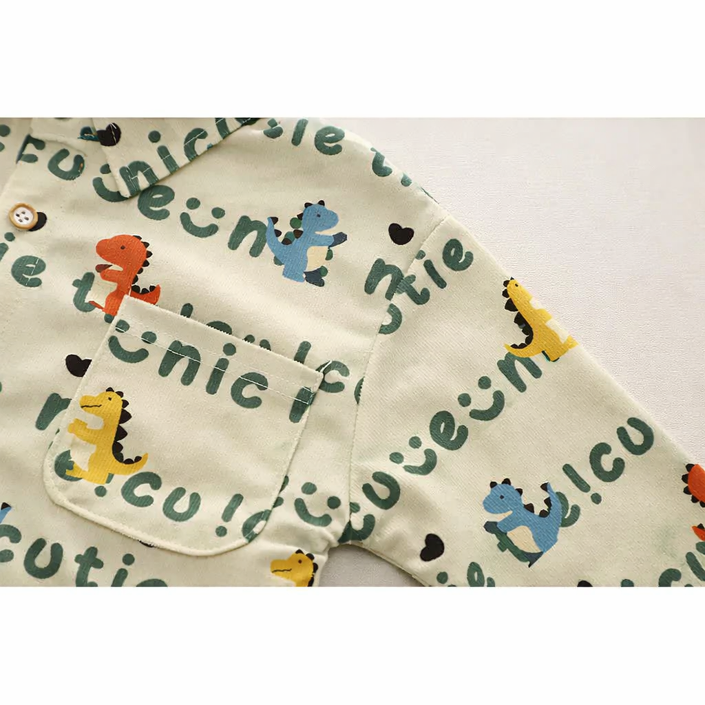 Dinosaur Print Shirt & Denim Pants Set